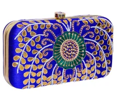 Women's Clutch Purse with Traditional Indian Embroidery in Peacock Colours  (10481)
