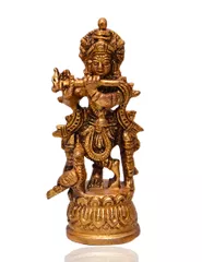 Small Hindu Religious Lord Krishna Statue Sculpted in Solid Brass Metal (10524)