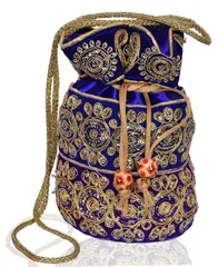 Traditional Silk Potli bag for Women,Blue (10536)