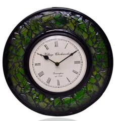 Wall Clock 'Green Magic'' - Mosaic of Glistening Green Crystal Pieces set in Wood Frame for a Magical Effect | Size: 1212 inches  (10555)