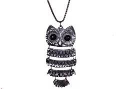 Funky Necklace with long chain for girls, Oxidised Metal Owl Pendant (30027)