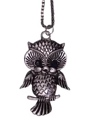 Funky Necklace with long chain for girls, Oxidised Metal Owl Pendant (30029)
