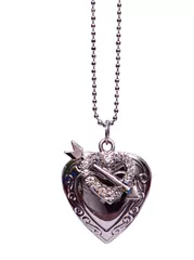 Girls Necklace Chain "Forever Together": Open Heart Photo Insert Alloy Locket Pendant With Cupids Arrow In Silver Color (30069)