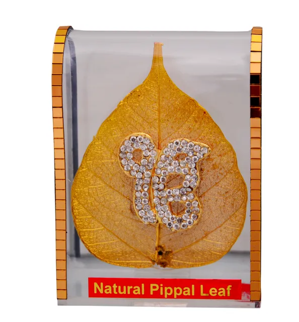 Gold Plated Natural Pipal Leaf with Ik Onkar (10693)