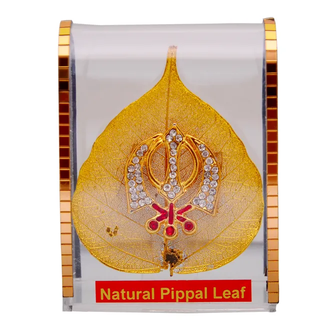 Gold Plated Natural Pipal Leaf with Khanda (10694)