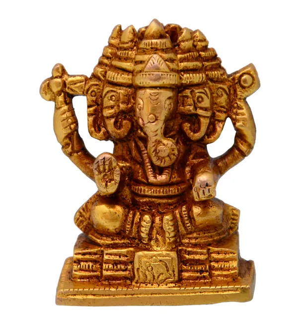 Ganesha Ganapathi Vinayak In Panchmukhi Avatar Sculpted In Solid Brass Metal (10696)