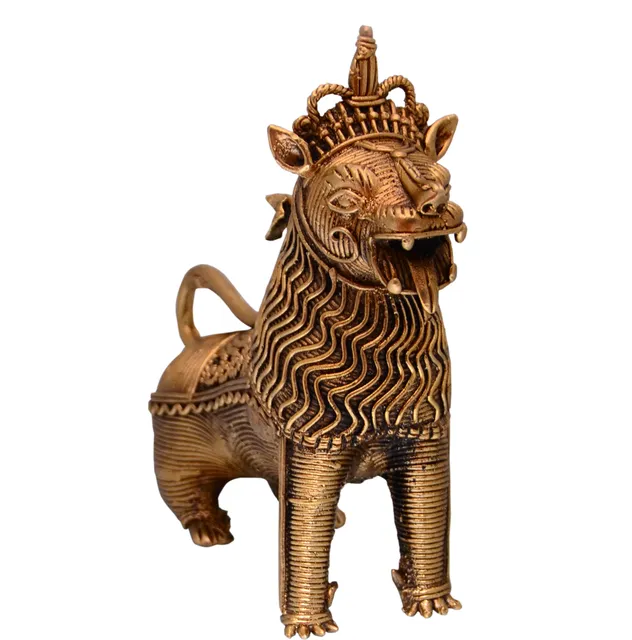 Dhokra Art Chinese Lion Metal Statue Showpiece (10706)