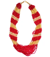Multistrand Necklace Rani Haar With Red & Golden Beads For Women (30079)