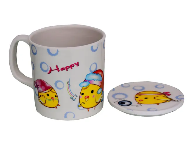 Children's Mug With Lid Cover: For Kids In High Quality Plastic Cute Dinosaurs (10723b)
