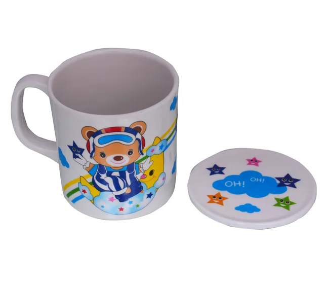 Children's Mug With Lid Cover: For Kids In High Quality Plastic Cute Dinosaurs (10723e)
