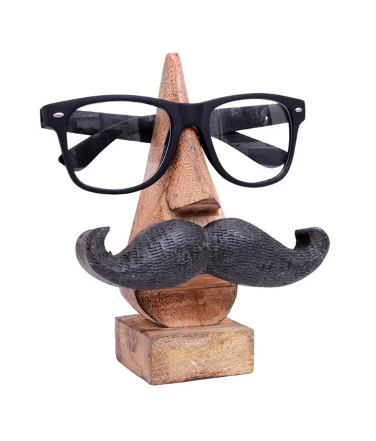 Wooden Spectacles Stand Glasses Holder 'Moostachio': Quirky Design With Moustache; Memorable Gift (10738)