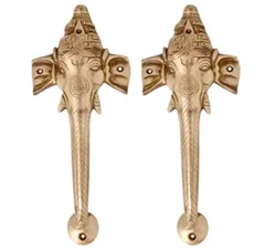 Brass Door Handle in Pure Brass for Main Door, Ganesha Ganpati Vinayak design Fully Functional Decorative Ganesh Brass Door Handle (10812)