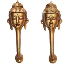 Brass Door Handle in Pure Brass for Main Door, Buddha Gautum Buddh design Fully Functional Decorative Buddha Brass Door Handle (10813)