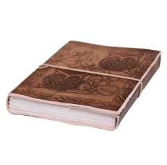 Leather Diary / Journal / Notebook 'Guardian Owls' With Naturally Treated Paper; Corporate Gift Or Personal Memoir (10763)