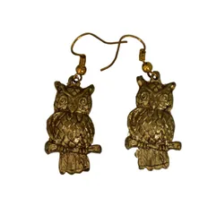 Funky Owl Earrings in Golden Color Oxidised Metal (30098)