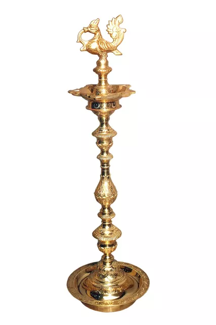 Kuthu Vilakku Brass Oil Lamp Deepam Deepak Diya Peacock Design 21 inch 10830