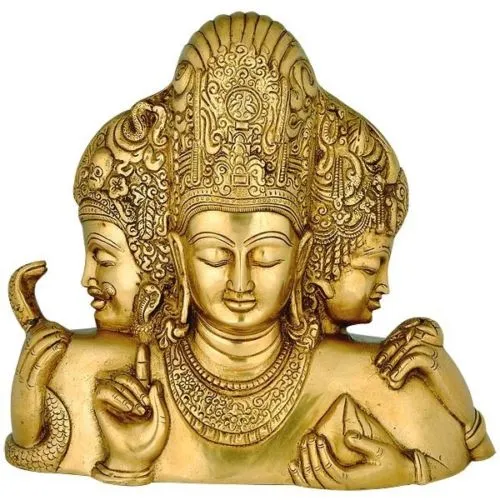 Brass Statue Idol Dattatreya : Brahma Vishnu Mahesh Shiva Tridev Trimurti Statue 10837