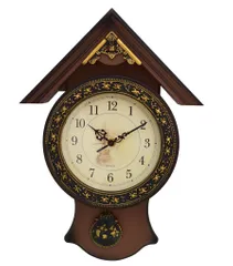 Quartz Wall Clock with Pendulum for living room , office, Vintage look, Made of Fibre (10799)