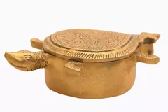 Rare Collection Tortoise Turtle Shaped Sindoor Kumkum Box: Brass Dabbi For Home Temple Mandir (10917)