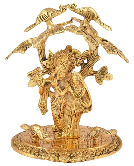 Janamashtmi Special Radha Krishna Statue Under Tree in White Metal with golden polish, Unique D�cor Indian Gift (10926)