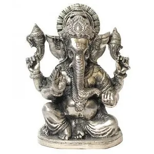 White Metal Statue: Lord Ganesha (Ganpathi, Vinayaka) With Chakra; Beautiful Roop/ Avatar/ Mudra Idol (10928)