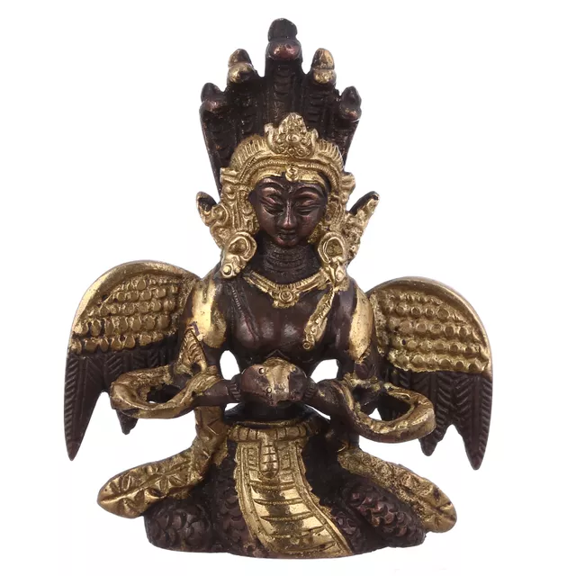 Serpent Snake Goddess Nag Kanya Mansa Devi Handmade Sculpture Brass Statue; Good Luck Charm (10948)