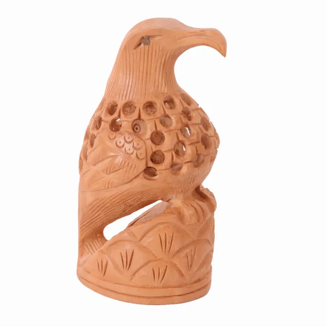 Wooden Eagle Hawk With Jaali Carving Work; Miniature Idol Gift Souvenir (10979)