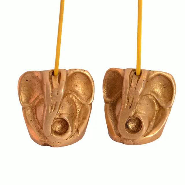 Incense Stick Holder Or Agarbatti Stand: Sculpted in Brass & Shaped like Ganapati, Ganesha, Vinayak Set of 2 (10991)