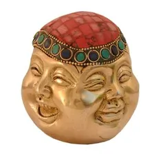 Laughing Buddha Statue Four Faces Of Life (Joy, Sorrow, Anger & Serenity): Pure Brass Metal With Gemstones; Feng Shui Good Luck Charm (10992)
