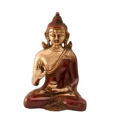 Brass Idol Lord Buddha In Unique Maroon Finish: Collectible Statue For Temple, Decor Or Gifting (10999)