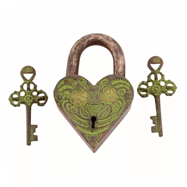 Brass Lock In Antique Design: Aching Heart  (11002)