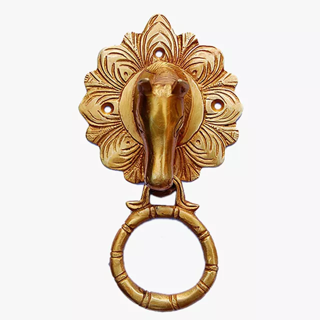 Brass Metal Door Knocker: Antique Design Horse Head Gate Handle (11018)