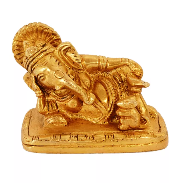 Brass Idol Ganesha in Reclining/Sleeping Posture, Unique Avatar of Hindu Elephant God, Indian Decor Religious Gift (11041)
