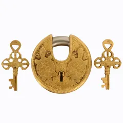 Brass Lock Padlock With Tortoise/Turtle: Round Antique Design; Unique Collectible Combination With Feng Shui Vastu Significance (11045)