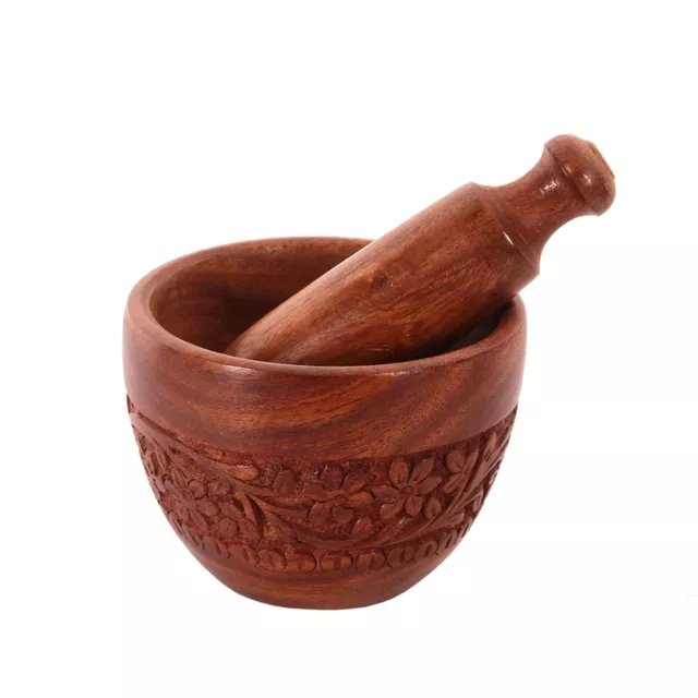 Wooden Mortar & Pestle Grinding Bowl Set Garlic Crusher (11057)