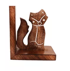 11066 Unique Décor Gift for Book Lovers Purpledip Wooden Bookends Stand Holder Bookshelf Organizer /'Foxy Cats/'