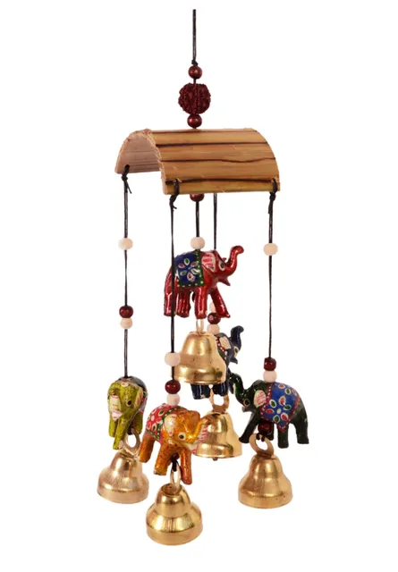 Wind Chime With Hanging Elephant Statues & Bells: Soothing sounds For Good Luck & Positive Energy (11085)