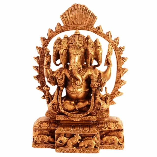Brass Idol Ganesha In Panchmukhi Avatar In Solid Brass Metal: Glorious Large Statue (11097)