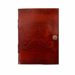 Leather Journal (Diary Notebook) 'Shades & Moustache': Naturally Treated Paper In Leather Cover For Corporate Gift or Personal Memoir (11104)