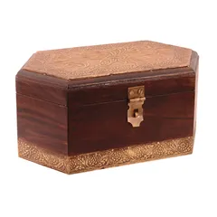 Vintage Handmade Wooden Jewelery Box With Brass Sheet Cover; Wedding Anniversary Gift (10759)