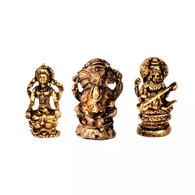 Rare Miniature Statue Set Lakshmi-Ganesha-Saraswati: Unique Collectible Gift (11177)