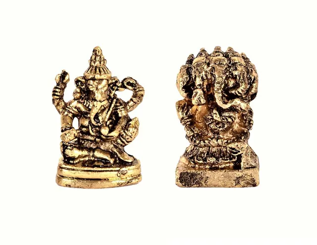 Rare Miniature Statue Set (Siddhi Vinayaka Ganesha & Panchmukhi Ganesh): Unique Collectible Gift (11182)