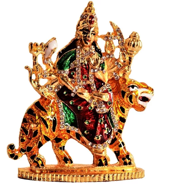 Metal Statue Sherawali Mata Durga Ma For Car Dashboard, Home Temple, Office Table, Shop Counter (11198)