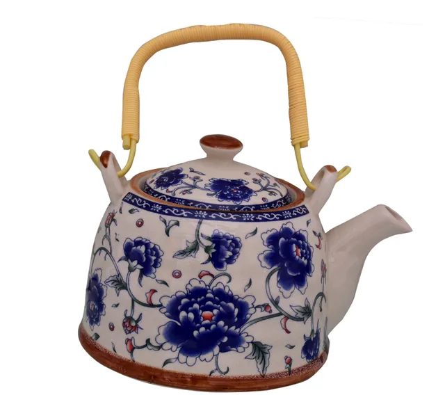 Beautifully Painted Ceramic Kettle Tea Coffee Pot 500 ml With Steel Strainer (11220)
