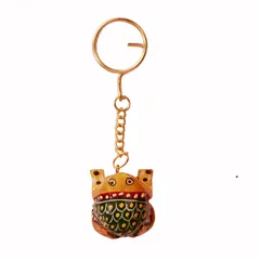 Key Chain/Ring/Hook 'Wonder Frog': Sculpted In Kadam Wood with Fine Gold Painting, Unique Indian Gift Idea (11262)