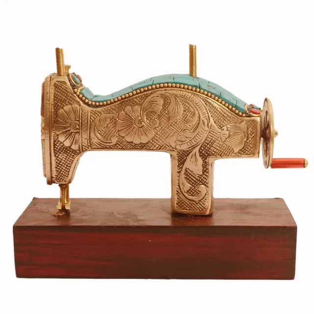 Sewing Machine Miniature Replica in Pure Brass with Spectacular gemstonework: Handmade Quirky Gift Collectible (11242)