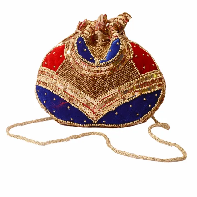Potli Bag (Clutch, Drawstring Purse) For Women With Intricate Gold Thread & Sequin Embroidery Work (Multicolor,11266)