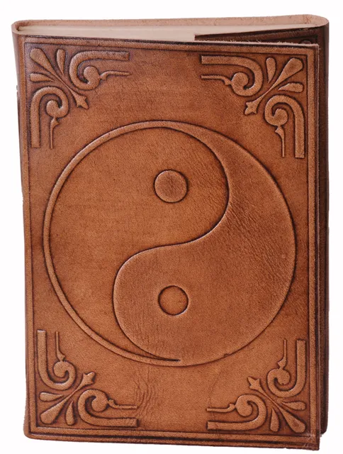 Leather Journal (Diary Notebook) 'Yin-Yang': Handmade Paper In Leather Cover For Corporate Gift or Personal Memoir (11320)
