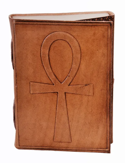 Leather Journal (Diary Notebook) 'Ankh Cross - Breath Of Life': Handmade Paper In Leather Cover For Corporate Gift or Personal Memoir (11324)