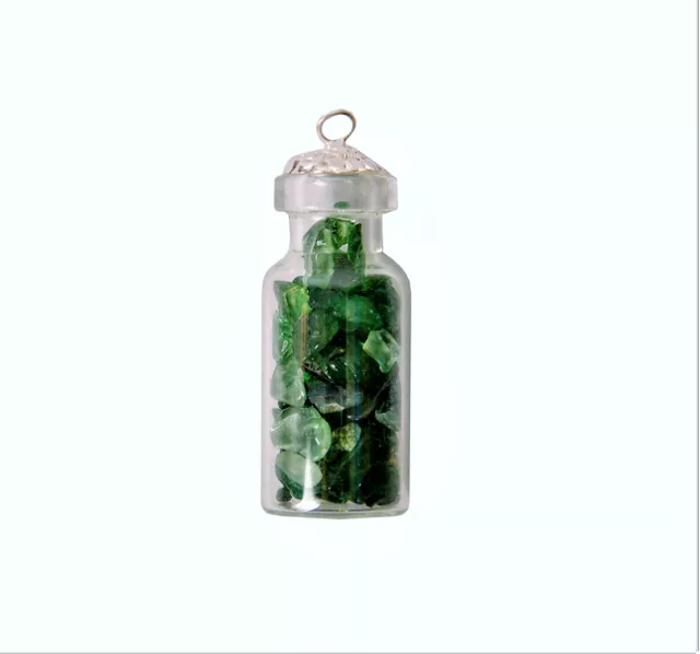 Green Aventurine Crystals Bottle Pendant: Reiki Energized Natural Crystals, Good Luck Healing Charm (11331)